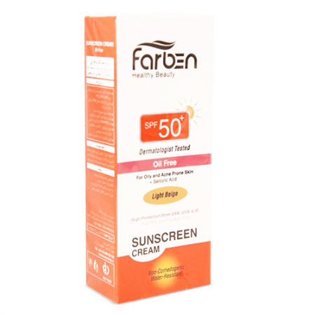 کرم ضد آفتابspf50بژ روشن مناسب پوست چرب فاربن